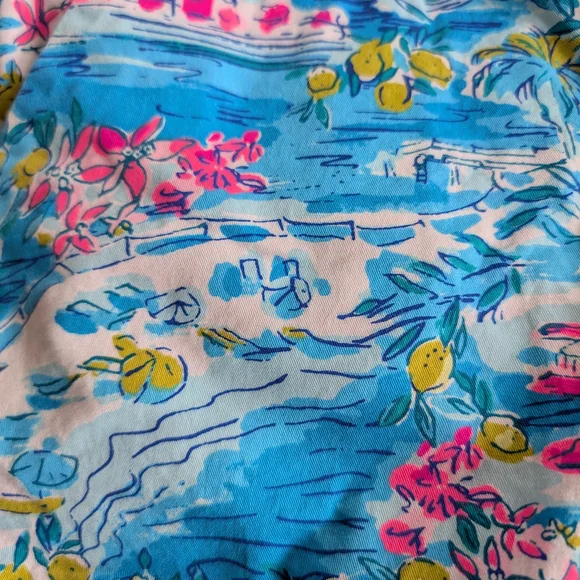 Lilly Pulitzer Blue Floral Print Bermuda Shorts with Pink & Green Accents - Picture 7 of 10